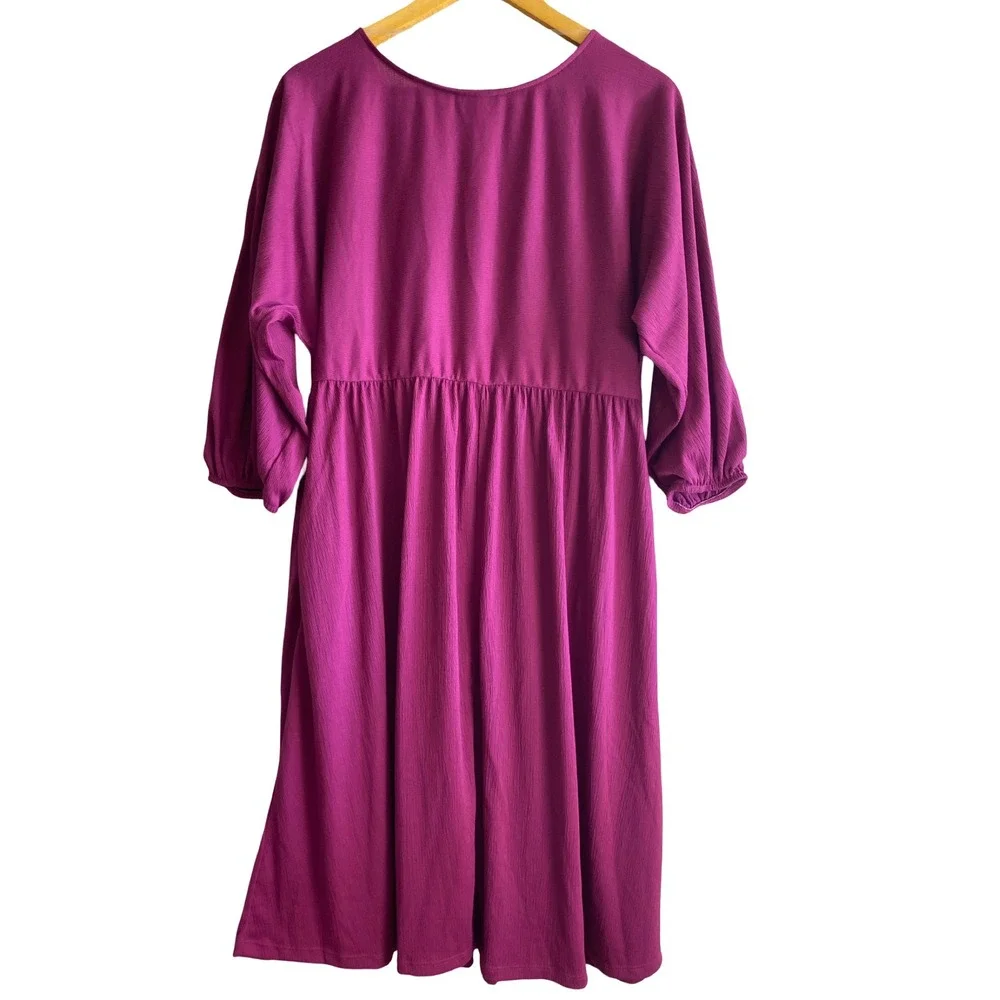 Ava & Viv Womens XXL Magenta Pink V-Neck Empire Waist 3/4 Sleeve Textured Dress - Picture 2 of 9